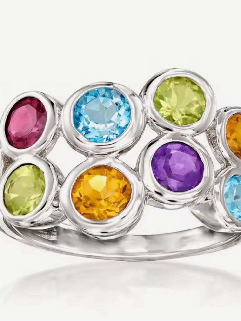 Sterling Silver Multi-Gemstone Cocktail Ring - Multicolor